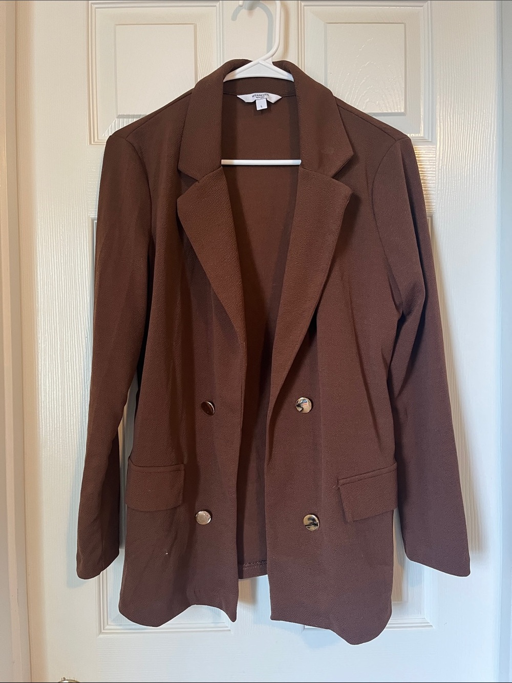 Women's Brown Double-Breasted Blazer Jacket